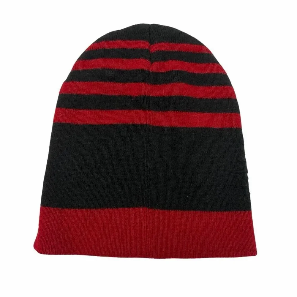 Nike Kids Boys Black Red Striped Cap Ribbed Cuffed Winter Beanie O/S
